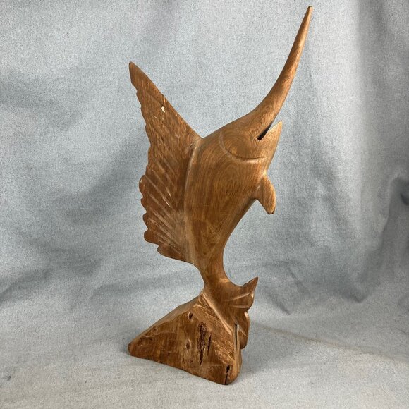 Vintage Hand carved solid WOOD Marlin/ Swordfish / Sail Fish Carving 10" - Picture 2 of 8